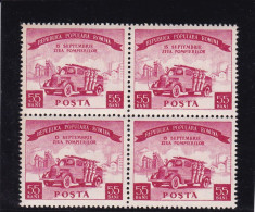 ROMANIA 1955 , LP 394 , ZIUA POMPIERILOR BLOC DE 4 TIMBRE MNH foto