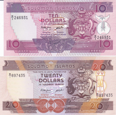 Bancnota Insulele Solomon 10 si 20 Dolari (1986) - P15/ 16 UNC ( set x2 ) foto