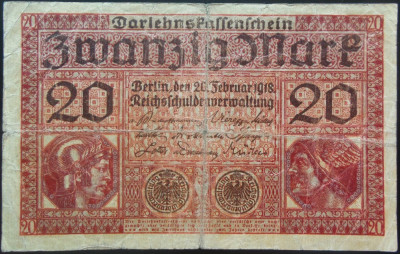 Bancnota 20 MARCI - GERMANIA/ BERLIN, anul 1918 *cod 184 Razboiul I Mondial foto