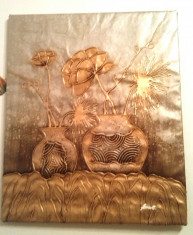 Tablou Vase cu flori 52x61cm ulei pe panza auriu cu argintiu foto
