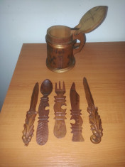 Lot 6 obiecte artizanale sculptura manuala din lemn foto