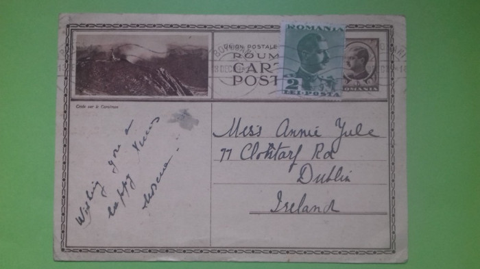 Carte Postala Ilustrata Carol II Circulata 1939 Caraiman