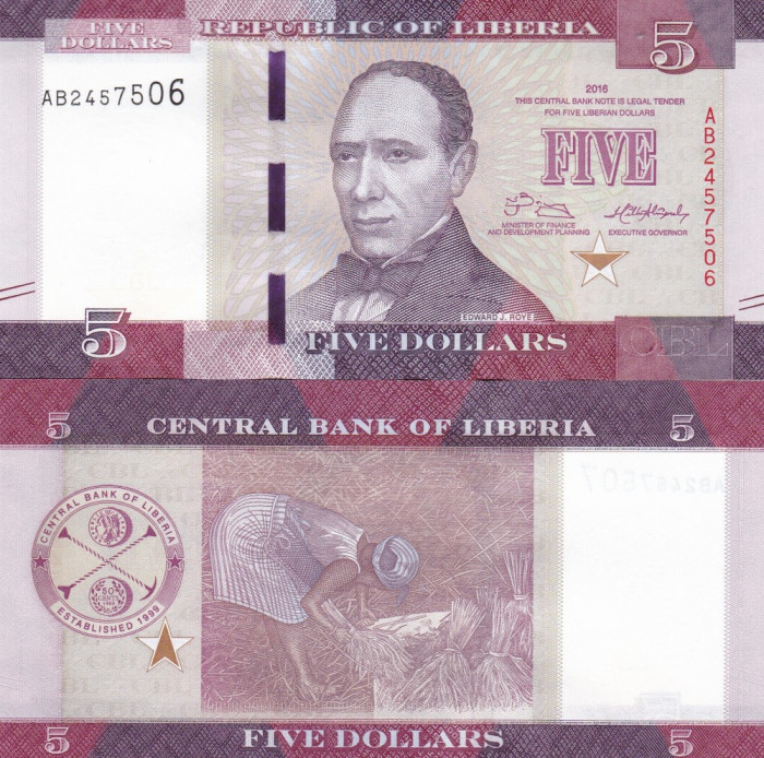 Liberia 5 Dollars 2016 P-31 UNC
