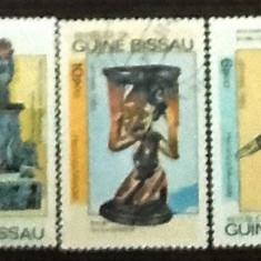 GUINEA BISSAU 1984 - ARTA AFRICANA TRADITIONALA, 3 timbre stampilate, DF12