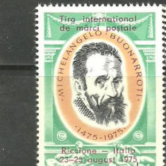 Romania 1975 - TARG MARCI POSTALE. MICHELANGELO, timbru MNH cu SUPRATIPAR, DF13