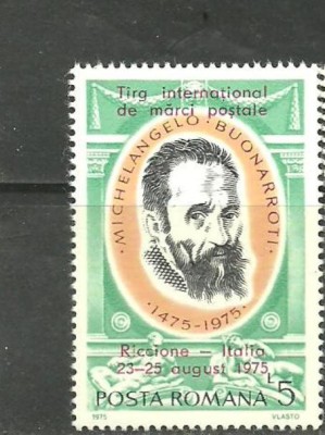 Romania 1975 - TARG MARCI POSTALE. MICHELANGELO, timbru MNH cu SUPRATIPAR, DF13 foto