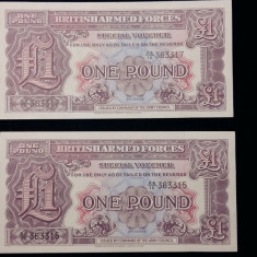 BANCNOTA MILITARA BRITANICA - ONE POUND - STARE FOATE BUNA - 2 BUCATI