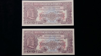 BANCNOTA MILITARA BRITANICA - ONE POUND - STARE FOATE BUNA - 2 BUCATI foto