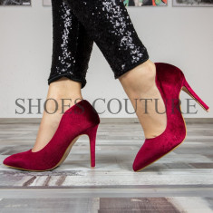 Pantofi Stiletto Bordo Velvet,Cod:WW805 Bordo Maroon (Culoare: Bordo, Inaltime toc (cm): 10, Marime Incaltaminte: 37) foto