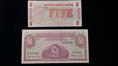 BANCNOTA MILITARA BRITANICA -ONE POUN SI FIVE PENCE -STARE F.BUNA - ANII 1948-62 foto