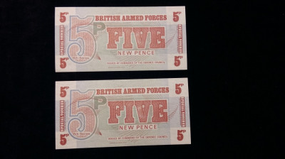 BANCNOTA MILITARA BRITANICA -5 PENCE -STARE FOARTE BUNA -ANII 1948 - 1962 -2 BUC foto