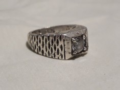 argint INEL MASIV ornat SPLENDID central cu ZIRCONIU de efect VECHI vintage RAR
