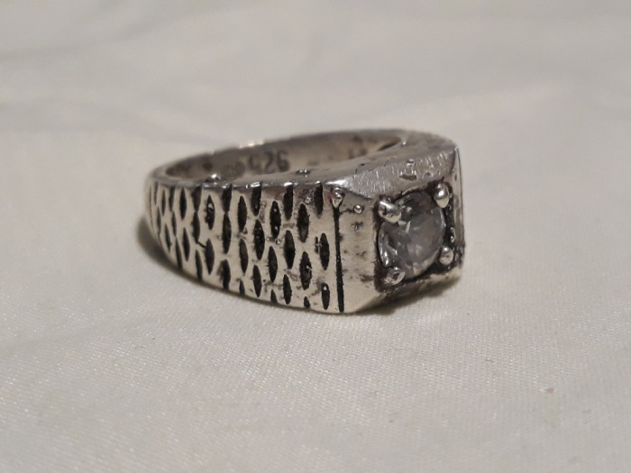 argint INEL MASIV ornat SPLENDID central cu ZIRCONIU de efect VECHI vintage RAR