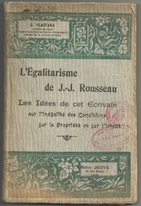 G.Plastara / L&#039;EGALITARISME DE J.J.ROUSSEAU - 1905, Paris