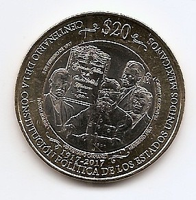 Mexic 20 Pesos 2017 - (Constitution centennial) 32 mm, KM-989 UNC !!! foto