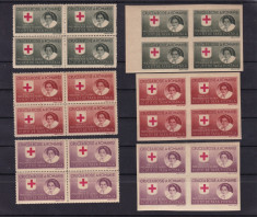 1946 CRUCEA ROSIE SERVICIUL PRIZONIERILOR DE RAZBOI BLOCURI DE 4 HARTIE GRI MNH foto