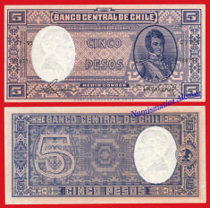 !!! RARR : CHILE - 5 PESOS (1958) - P 119 - UNC / SEMN. DIN SCAN foto