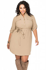 Y554P-14 Rochie plus size casual, stil camasa cu maneci 3/4 foto