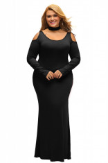 Y556P-1 Rochie plus size simpla, cu maneci lungi, umerii decupati si crapatura pe un picior foto