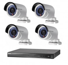 Kit 4 camere supraveghere IP cu POE exterior Hikvision 5MP 30m IR+NVR 4K Hikvision POE foto