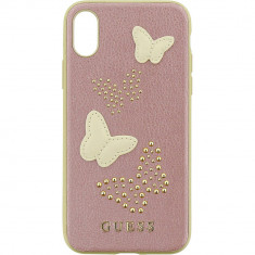 Husa Protectie Spate Guess GUHCPXPBURG Piele Studs&amp;amp;Sparles Butterflies Roz pentru APPLE iPhone X foto