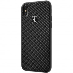 Husa Protectie Spate Ferrari FEHCAHCPXBK Carbon Fiber Negru pentru APPLE iPhone X foto