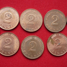 2 PFENNIG 1976 F, 1979 F, 1982 D, 1983 F, 1989 D, 1990 D,F, 1991 F,D. LOT 9 BUC.