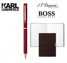 Set Pix DUPONT Lotus Red Lacquer and Gold by Karl Lagerfeld si Note Pad Burgundy Hugo Boss foto