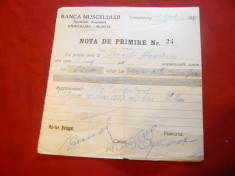 Nota de Primire - cu Antet Banca Muscelului 1937 foto