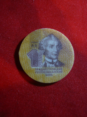 Moneda 1 Rubla 2014 Transnistria , Suvorov , plastic , d= 2,6 cm ,cal. NC foto