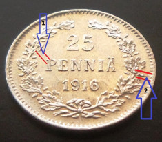 MONEDA ISTORICA ARGINT 25 PENNIA- OCUPATIE TARISTA, anul 1916 *cjaCOD 01 UNC!!! foto