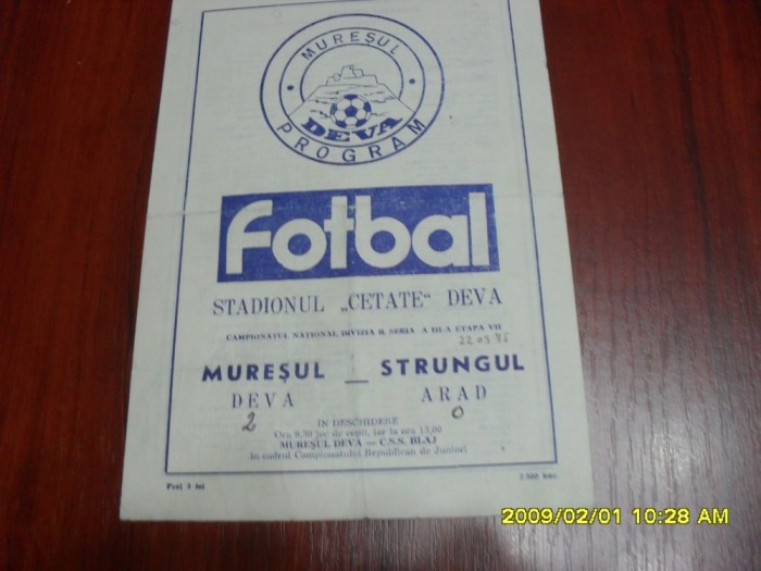 program Muresul Deva - Strungul Arad