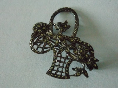 Brosa argint cu marcasite vintage -2443 foto