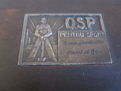Rara! Placheta O.S.P.(1946-1949) pentru sport,locul II Campionatul Gazetarilor foto