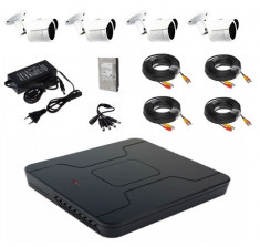 Kit supraveghere video complet 4 camere exterior HD cu IR 20 m si XVR 5 in 1 cu vizionare live telefon mobil+hard 1Tb foto