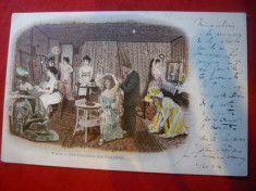 Ilustrata Litografie - Culisele Varieteului circulat 1901 , Paris- Bucuresti foto