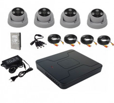 Kit supraveghere video complet 4 camere interior HD cu IR 20 m,DVR,accesorii cu vizionare live telefon mobil+hard 1Tb foto