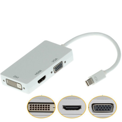 3in1 Adaptor Mini DisplayPort (Thunderbolt) la HDMI + VGA + DVI Apple Macbook foto