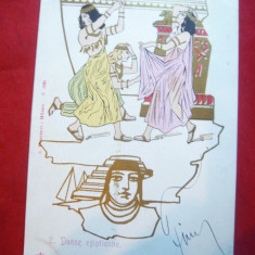 Ilustrata - Dans Egiptean -circ.5 Bani Spic de Grau 1902 -piesa clasica ,semnat
