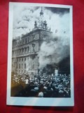 Ilustrata - Incendiu la Palatul de Justitie - Viena , interbelica