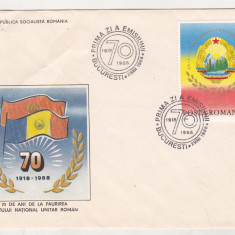 bnk fil FDC - 70 ani de la faurirea statului national unitar roman 1988