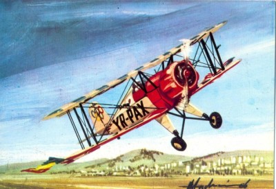CP Z1129 -AVIATORUL ROMAN ALEXANDRU PAPANA SI AVIONUL SAU BUCKER JUNGMEISTER foto