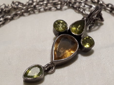 Medalion argint cu PERIDOT si CITRINE vechi SPLENDID vintage SUPERB +Lant argint foto