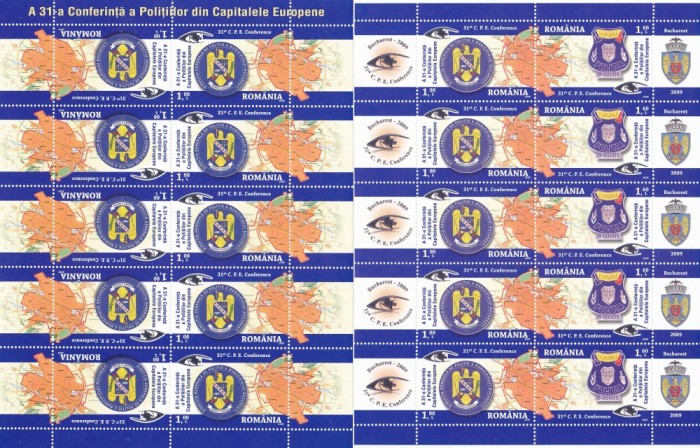 CONFERINTA POLITIILOR DIN CAPITALELE EUROPENE,MINISHEET,2009,MNH,ROMANIA.