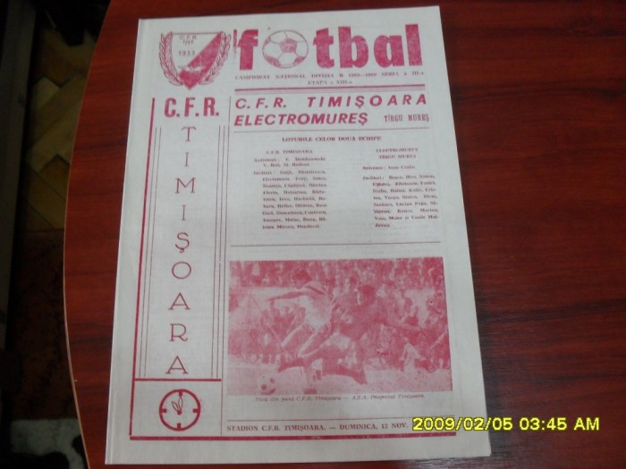 program CFR Timisoara - Electromures Tg. Mures