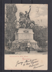 BUCURESTI MONUMENTUL LUI MIHAI BRAVUL CLASICA CIRCULATA 1900 foto