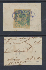 ROMANIA MOLDOVA 1859 Cap de Bour 40 parale hartie galbena stampila albastra Iasi foto