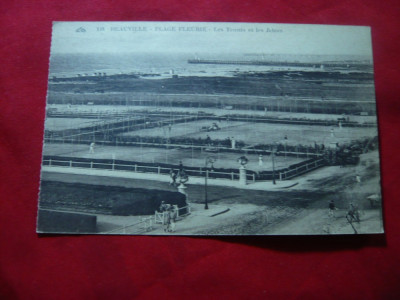 Ilustrata - Terenuri de Tenis pe Plaja din Deauville ,cca.1906 foto