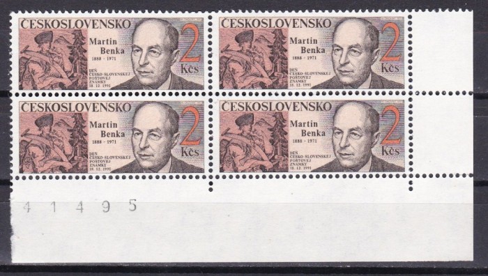 Cehoslovacia 1991 pictura Martin Benka MI 3108 bloc de 4 MNH w47