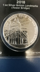 ANGLIA - 2 Pounds 2018 - 31.1 Gr Argint .999 - Tower Bridge foto